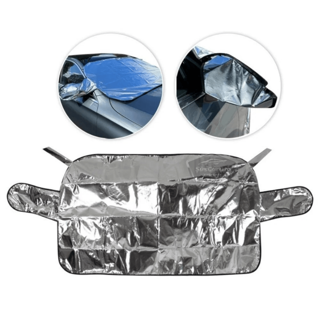 Lona para parabrisas adecuada para todos los vehículos, tienda de campaña con espejo, anticongelante y protector para cristales de coche, lona de nieve, anticongelante, impermeable, 155 x 90 cm, KTA NKT824