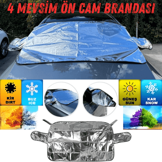 Her Araca Uygun Ön Cam Brandası Aynalara Geçme Çadır Araç Camı Buzlanma Önleyici Ve Koruyucu Branda Cam Üstü Kar Örtüsü Buz Brandası Güneş Önleyici Su Geçirmez 155 X 90 cm KTA NKT824