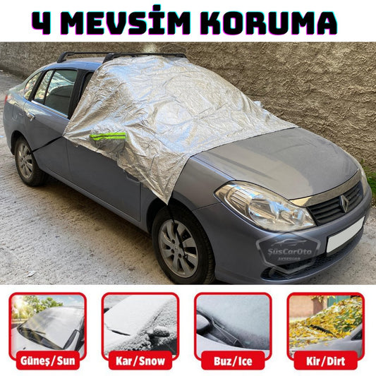 Her Araca Uygun Ön ve Yan Cam Brandası Aynalara Geçme Çadır Araç Camı Buzlanma Önleyici Ve Koruyucu Branda Cam Üstü Kar Örtüsü Buz Brandası Güneş Önleyici Su Geçirmez Kırmızı Çantalı