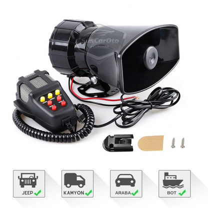 Sirena de coche potente de 7 tonos, bocina de sirena universal con megáfono y micrófono, 12 V, 100 W