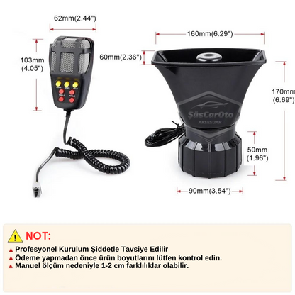 Sirena de coche potente de 7 tonos, bocina de sirena universal con megáfono y micrófono, 12 V, 100 W