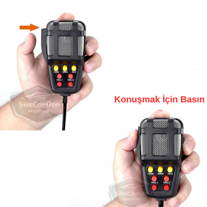 Sirena de coche potente de 7 tonos, bocina de sirena universal con megáfono y micrófono, 12 V, 100 W