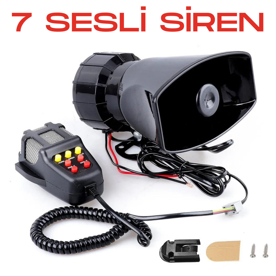 Sirena de coche potente de 7 tonos, bocina de sirena universal con megáfono y micrófono, 12 V, 100 W