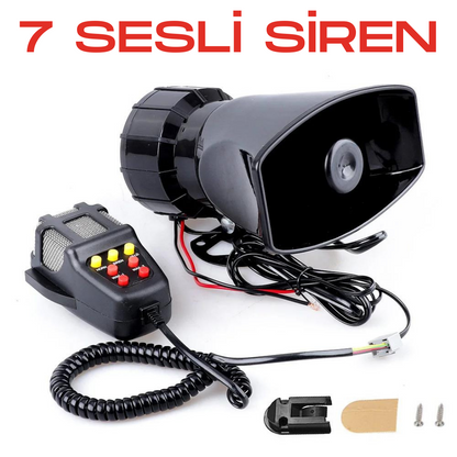 Sirena de coche potente de 7 tonos, bocina de sirena universal con megáfono y micrófono, 12 V, 100 W