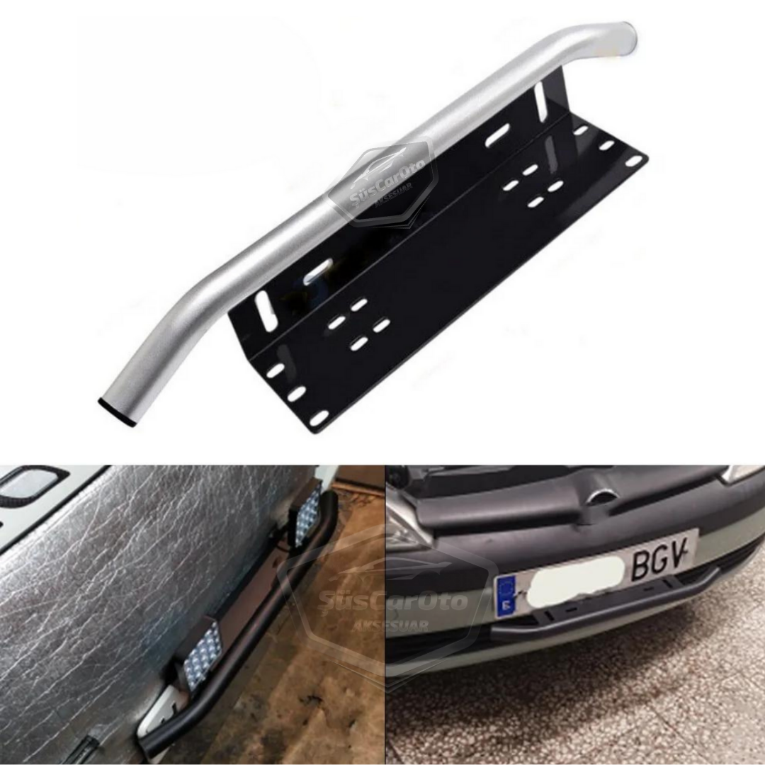 Base de matrícula y barra de protección compatibles con todos los vehículos, soporte de niebla SUV 4X4 Off Road, soporte de montaje LED, soporte LED para matrícula Cromado PLK35