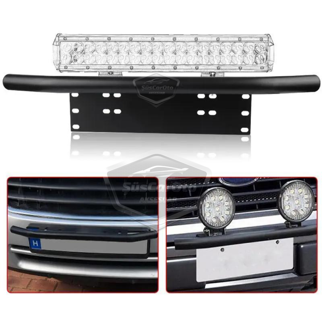 Base de matrícula y barra de protección compatibles con todos los vehículos, soporte de niebla SUV 4X4 Off Road, soporte de montaje LED, soporte LED para matrícula Cromado PLK35