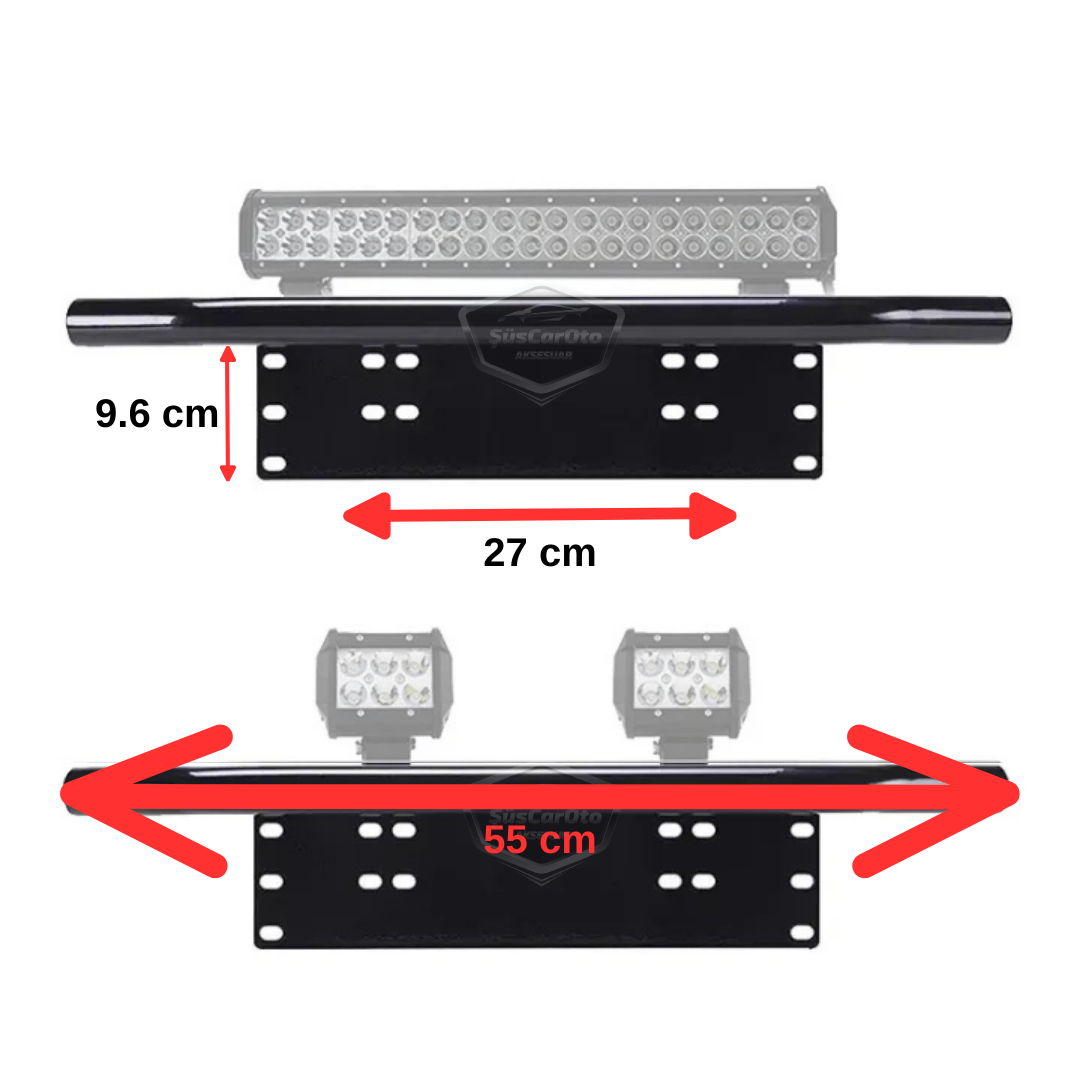 Base de matrícula y barra de protección compatibles con todos los vehículos, soporte de niebla SUV 4X4 Off Road, soporte de montaje LED, soporte LED para matrícula Cromado PLK35