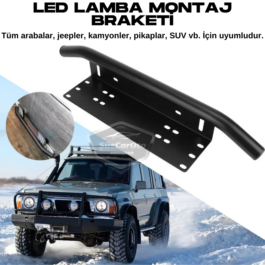 Base de matrícula y barra de protección compatibles con todos los vehículos, soporte de niebla SUV 4X4 Off Road, soporte de montaje LED, soporte LED para matrícula Cromado PLK35