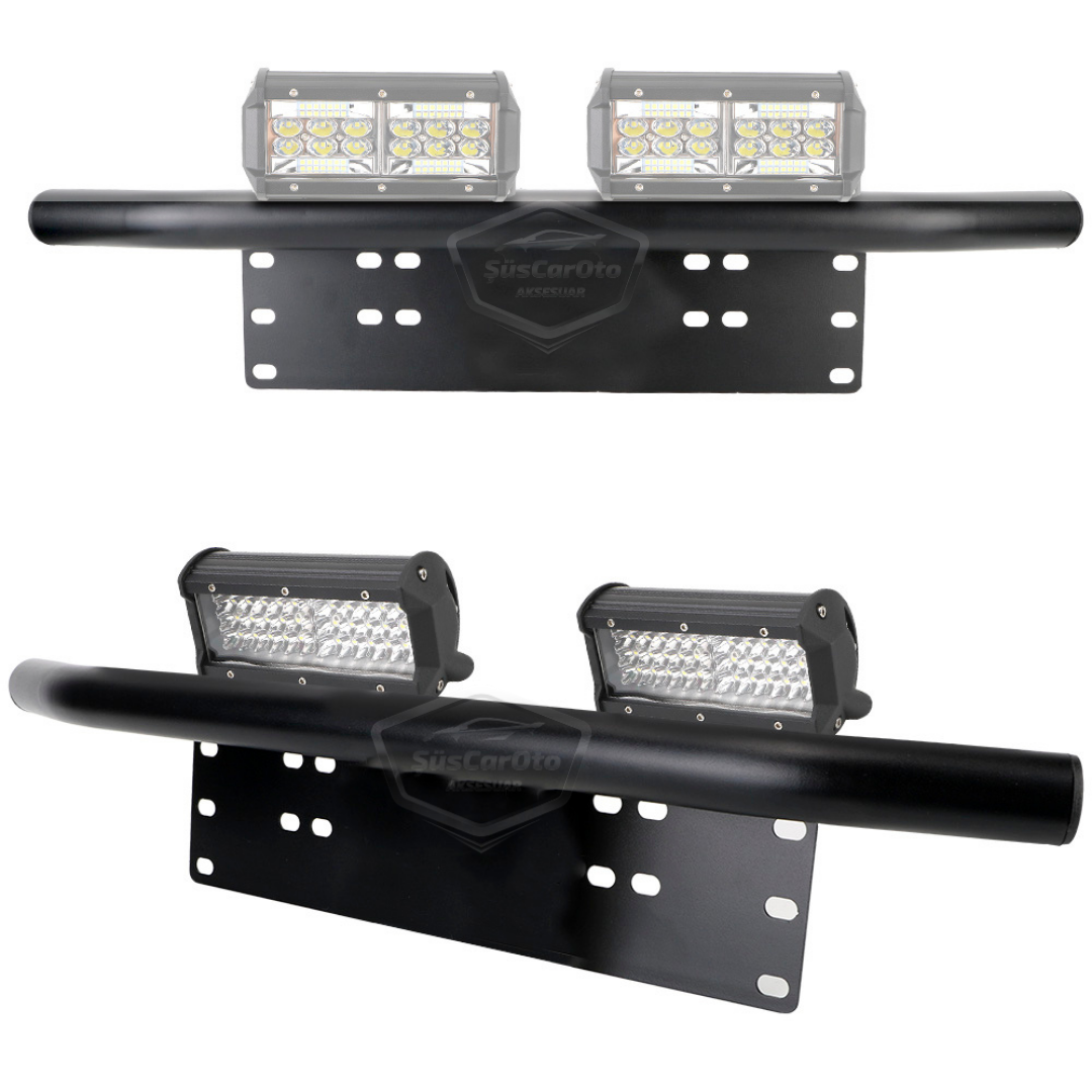 Base de matrícula y barra de protección compatibles con todos los vehículos, soporte de niebla SUV 4X4 Off Road, soporte de montaje LED, soporte LED para matrícula Cromado PLK35
