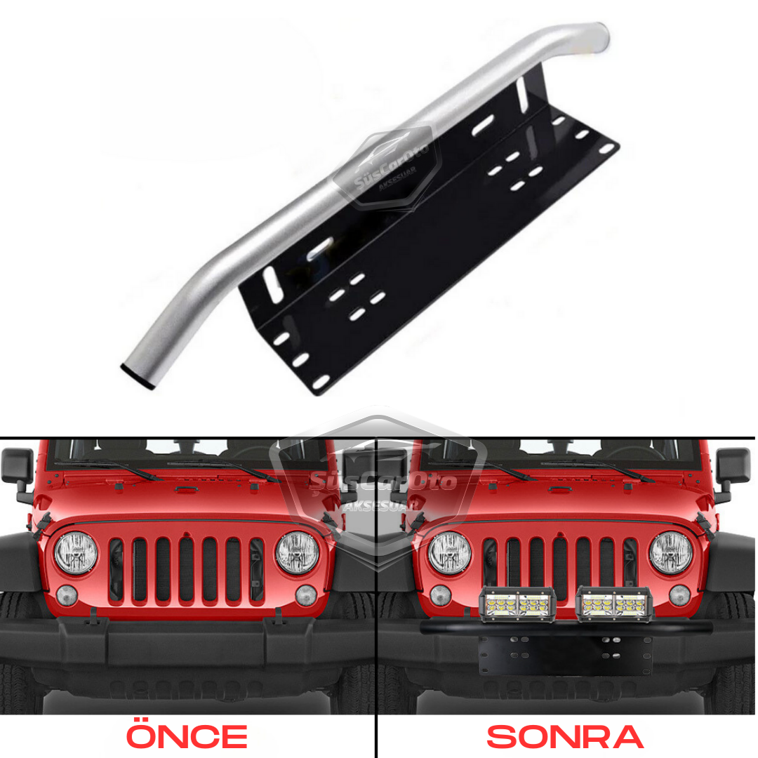 Base de matrícula y barra de protección compatibles con todos los vehículos, soporte de niebla SUV 4X4 Off Road, soporte de montaje LED, soporte LED para matrícula Cromado PLK35