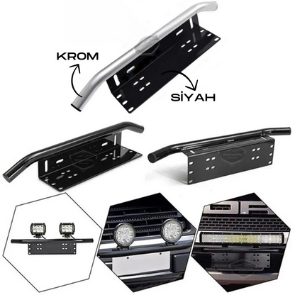 Base de matrícula y barra de protección compatibles con todos los vehículos, soporte de niebla SUV 4X4 Off Road, soporte de montaje LED, soporte LED para matrícula Cromado PLK35