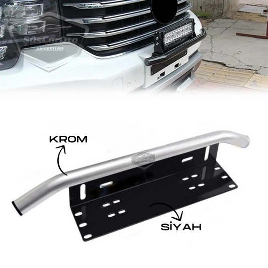 Base de matrícula y barra de protección compatibles con todos los vehículos, soporte de niebla SUV 4X4 Off Road, soporte de montaje LED, soporte LED para matrícula Cromado PLK35