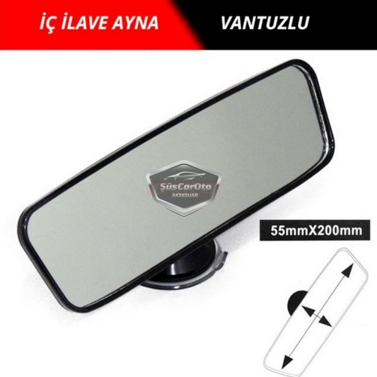 Espejo retrovisor negro con marco universal para cualquier vehículo, 55 mm x 200 mm, con ventosa, espejo interior adicional
