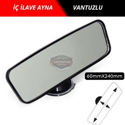 Espejo retrovisor negro con marco de 60 mm x 240 mm con ventosa para coche, interior, adicional, universal