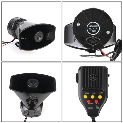 Sirena universal para coche con función de grabación y reproducción de sonido, 3 tonos de sirena diferentes, sirena de policía potente, megáfono con micrófono, bocina de 12 V 100 W ONSR25