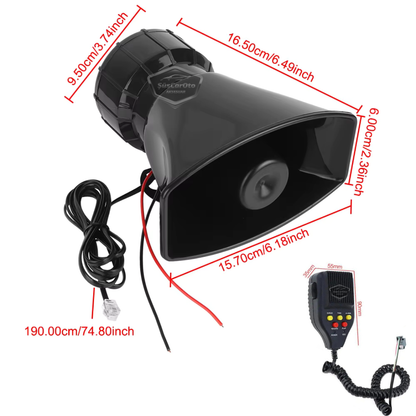Sirena universal para coche con función de grabación y reproducción de sonido, 3 tonos de sirena diferentes, sirena de policía potente, megáfono con micrófono, bocina de 12 V 100 W ONSR25