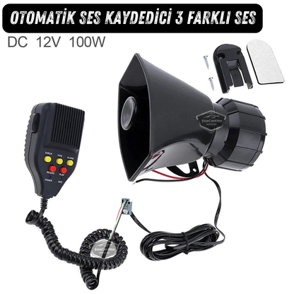 Sirena universal para coche con función de grabación y reproducción de sonido, 3 tonos de sirena diferentes, sirena de policía potente, megáfono con micrófono, bocina de 12 V 100 W ONSR25