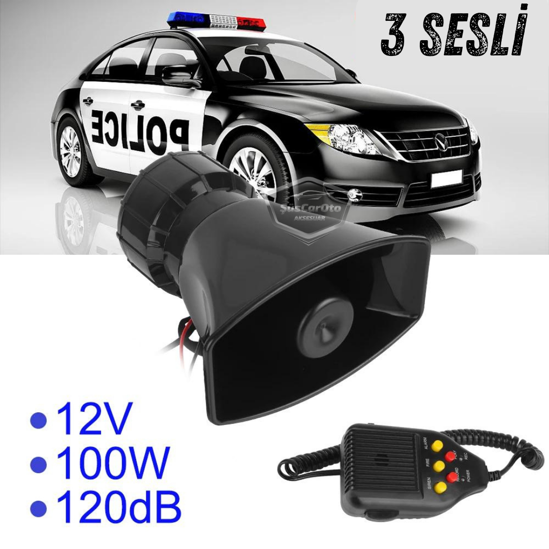 Sirena universal para coche con función de grabación y reproducción de sonido, 3 tonos de sirena diferentes, sirena de policía potente, megáfono con micrófono, bocina de 12 V 100 W ONSR25
