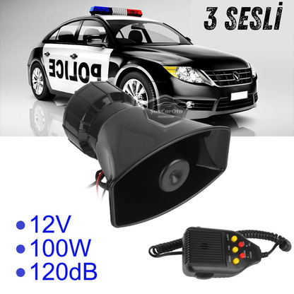 Sirena universal para coche con función de grabación y reproducción de sonido, 3 tonos de sirena diferentes, sirena de policía potente, megáfono con micrófono, bocina de 12 V 100 W ONSR25