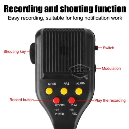 Sirena universal para coche con función de grabación y reproducción de sonido, 3 tonos de sirena diferentes, sirena de policía potente, megáfono con micrófono, bocina de 12 V 100 W ONSR25