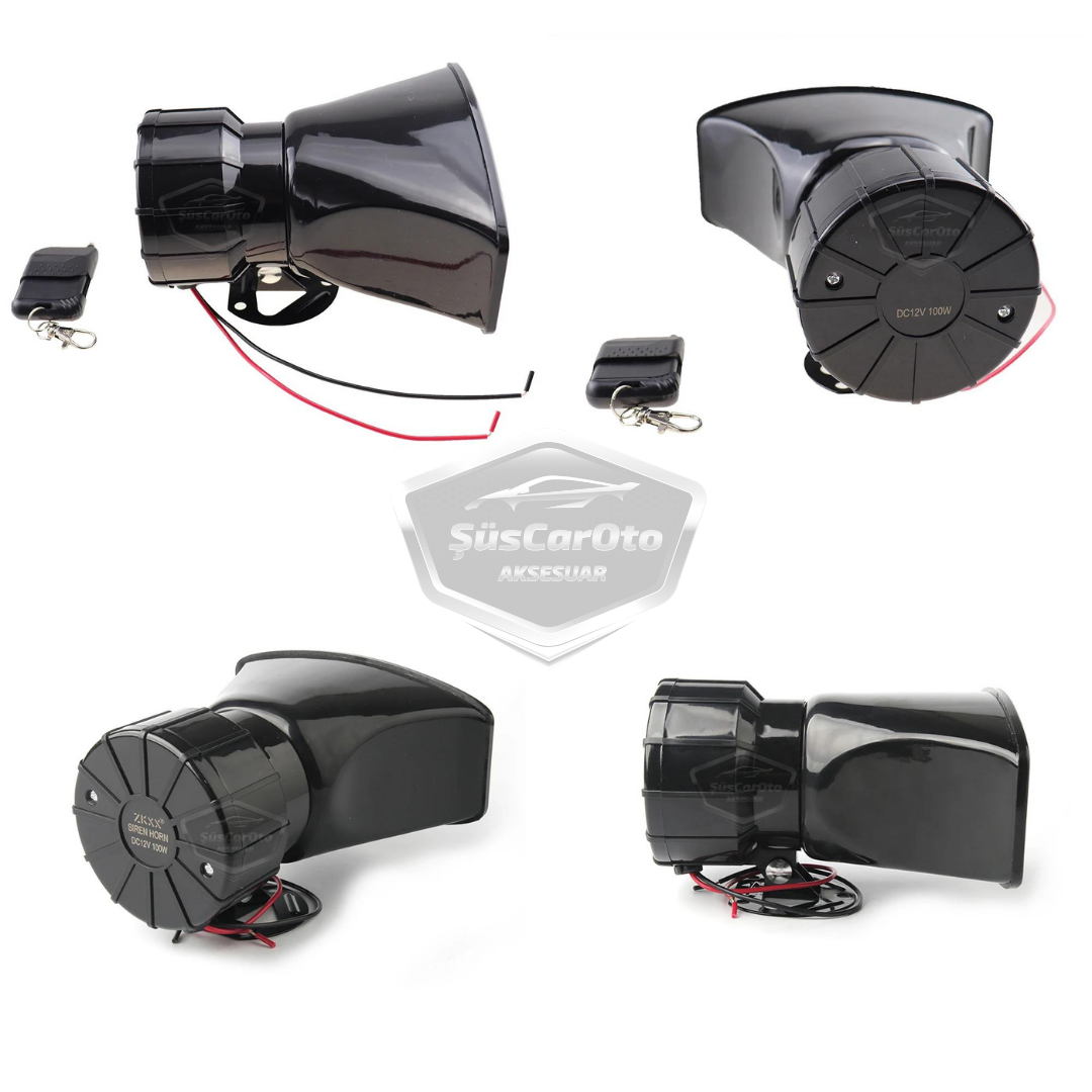 Sirena universal con mando a distancia adaptable a cualquier vehículo, 8 sonidos de sirena diferentes, bocina potente de policía, 12V 100W