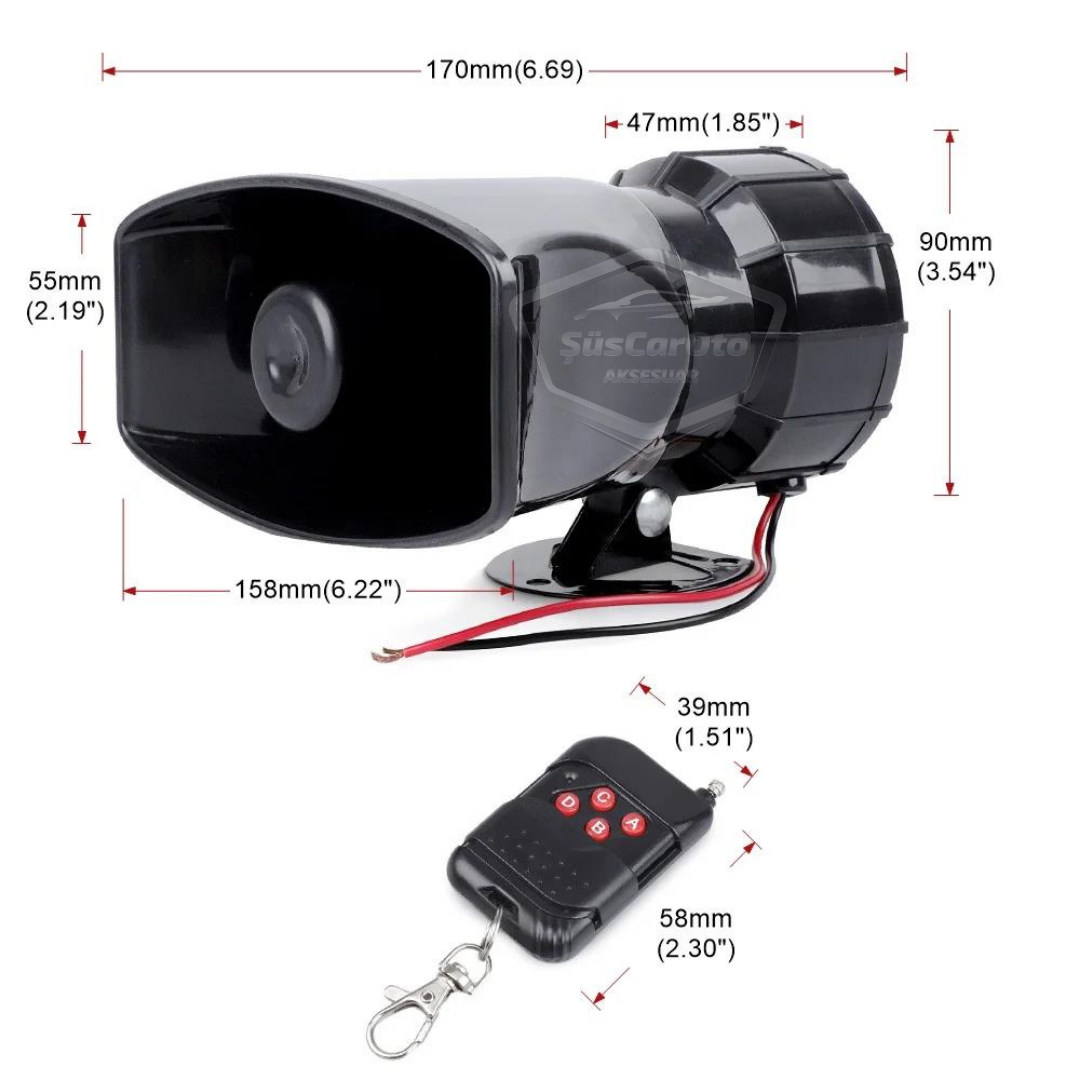 Sirena universal con mando a distancia adaptable a cualquier vehículo, 8 sonidos de sirena diferentes, bocina potente de policía, 12V 100W