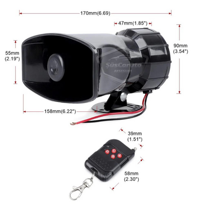 Sirena universal con mando a distancia adaptable a cualquier vehículo, 8 sonidos de sirena diferentes, bocina potente de policía, 12V 100W