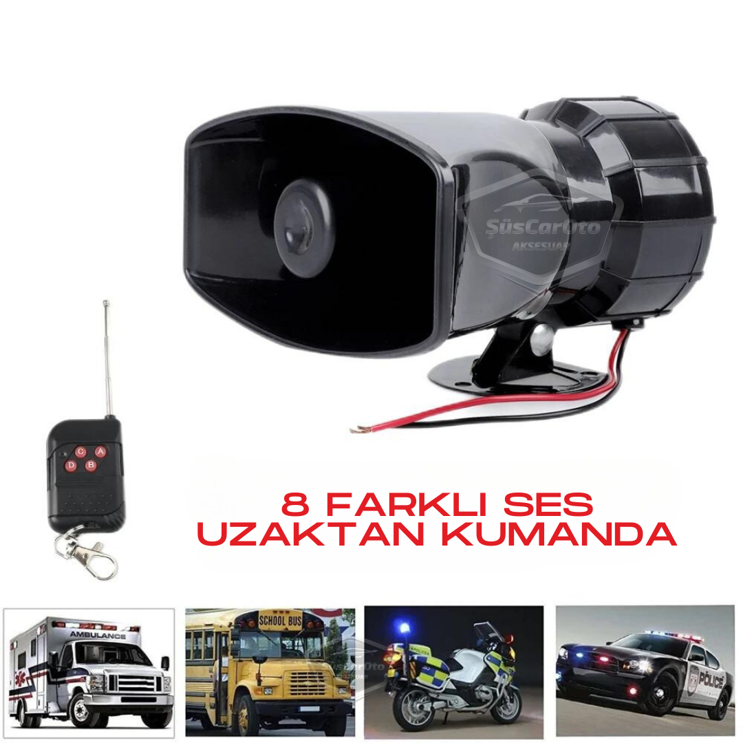 Sirena universal con mando a distancia adaptable a cualquier vehículo, 8 sonidos de sirena diferentes, bocina potente de policía, 12V 100W