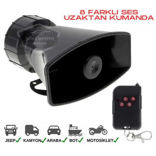 Sirena universal con mando a distancia adaptable a cualquier vehículo, 8 sonidos de sirena diferentes, bocina potente de policía, 12V 100W