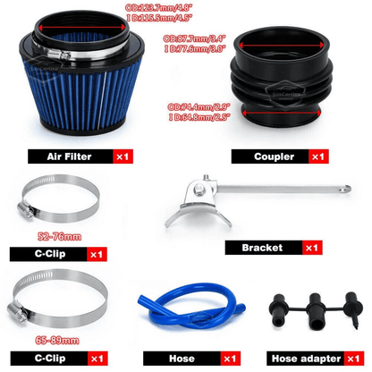 Honda Civic 1.6L EG EK 1992-2000 Uyumlu Performans & Ses Arttırıcı Yüksek Akışlı Soğuk Spor Açık Hava Filtre Kiti Emme Borusu Set Bigtube +6 Hp 52-89 mm Siyah Mavi
