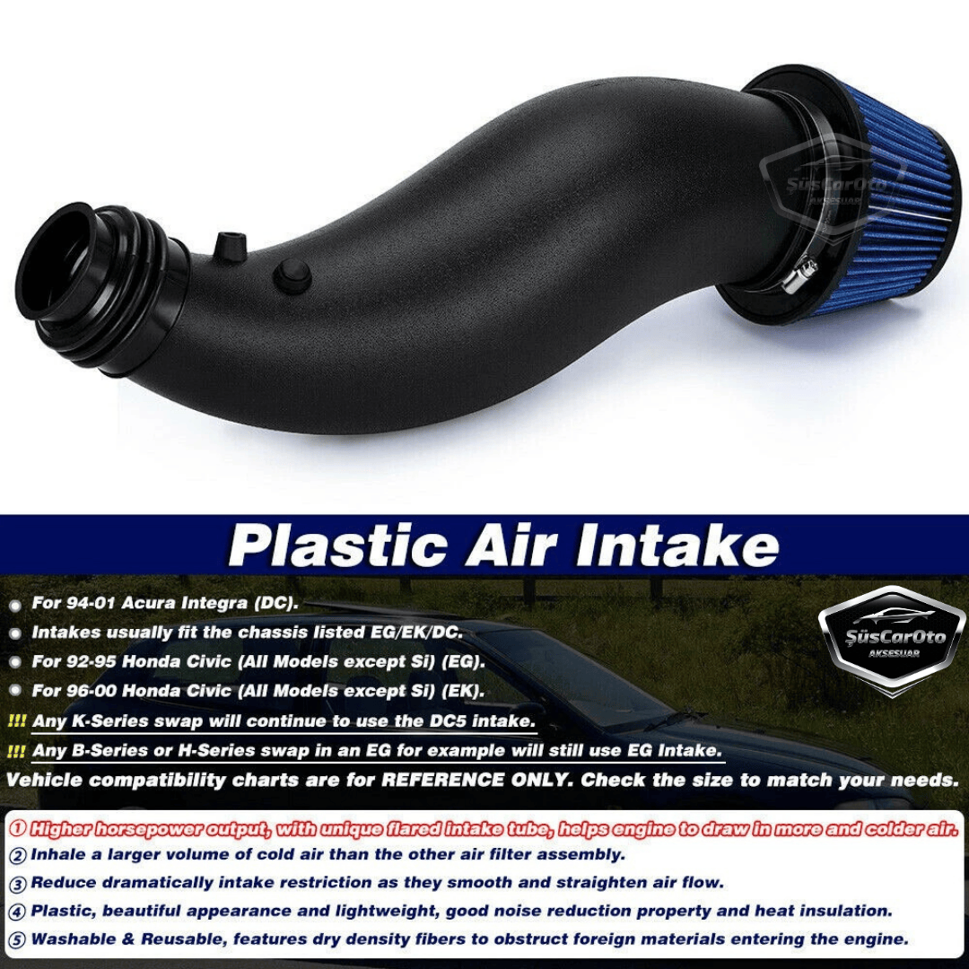 Honda Civic 1.6L EG EK 1992-2000 Uyumlu Performans & Ses Arttırıcı Yüksek Akışlı Soğuk Spor Açık Hava Filtre Kiti Emme Borusu Set Bigtube +6 Hp 52-89 mm Siyah Mavi