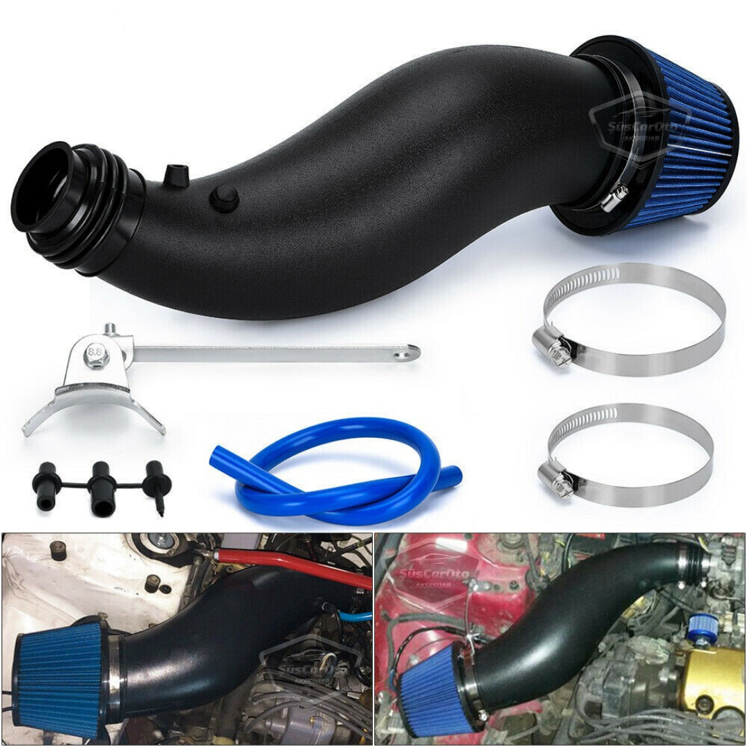 Honda Civic 1.6L EG EK 1992-2000 Uyumlu Performans & Ses Arttırıcı Yüksek Akışlı Soğuk Spor Açık Hava Filtre Kiti Emme Borusu Set Bigtube +6 Hp 52-89 mm Siyah Mavi