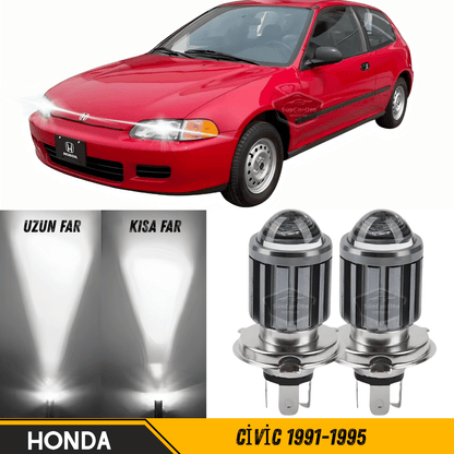 Honda Civic 1991-1995 Uyumlu Mercekli Far Ampulü Led Xenon Beyaz Renk Far Şimşek Etkili CSP Led Lamba Uzun Kısa 2 Adet Takım