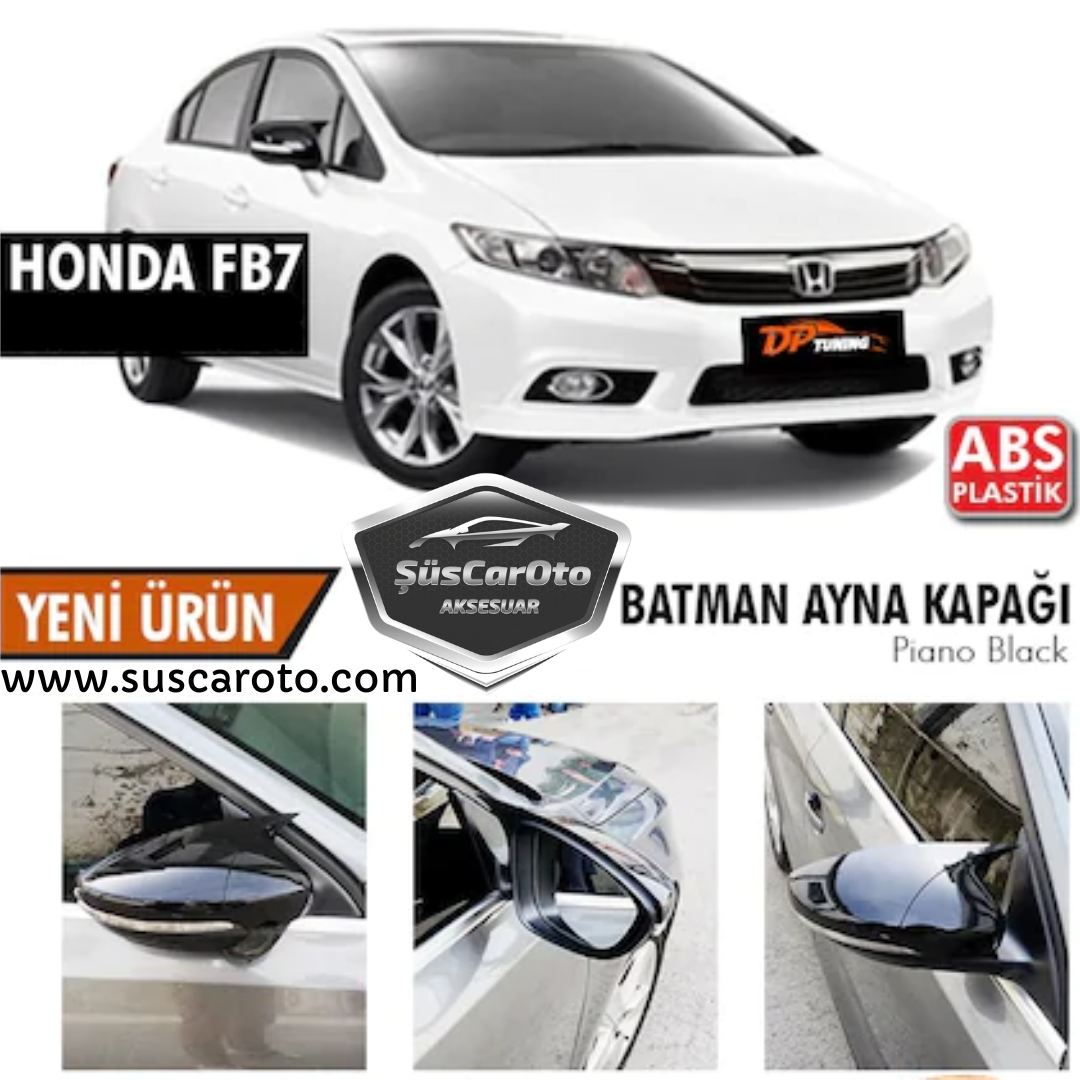 Honda Civic FB7 2012-2016 Cubierta de espejo de murciélago Batman Piano Black ABS Plástico