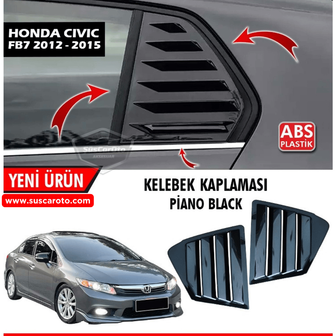 Honda Civic FB7 2012-2016 Compatible Rejilla de Ventana Trasera Visor de Ventana Trasera Ventilación Derecha Izquierda Juego Negro Brillante
