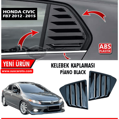Honda Civic FB7 2012-2016 Compatible Rejilla de Ventana Trasera Visor de Ventana Trasera Ventilación Derecha Izquierda Juego Negro Brillante