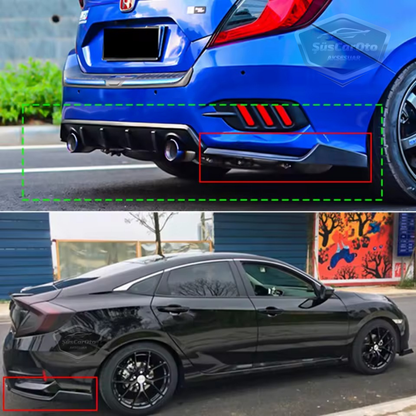 Honda Civic FC5 2016-2021 Araca Özel Parlak Siyah Arka Çıkıntılı Flap Kanatlı Arka Ek ABS Plastik Piano Black Arka Tampon Bıçak