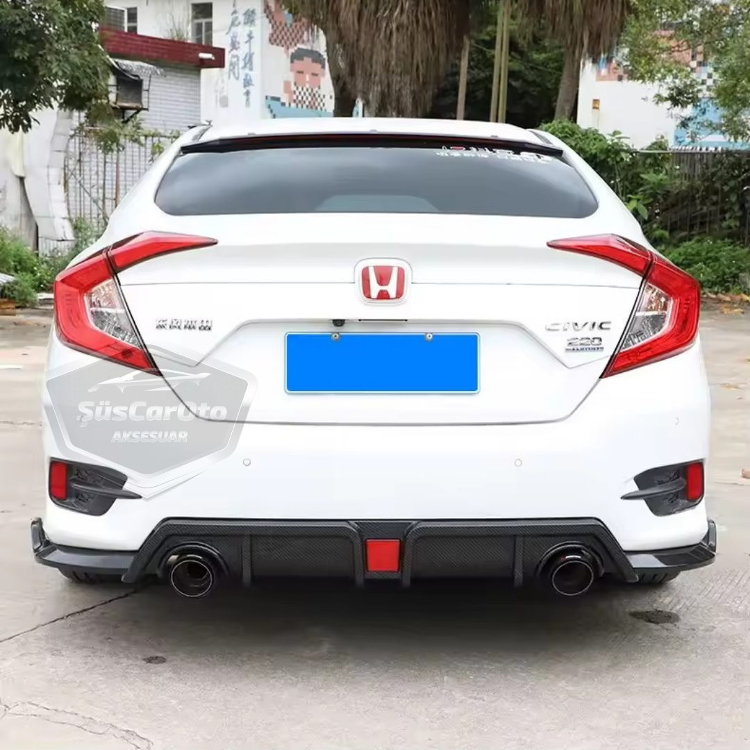 Honda Civic FC5 2016-2021 Araca Özel Parlak Siyah Arka Çıkıntılı Flap Kanatlı Arka Ek ABS Plastik Piano Black Arka Tampon Bıçak