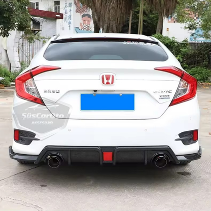 Honda Civic FC5 2016-2021 Araca Özel Parlak Siyah Arka Çıkıntılı Flap Kanatlı Arka Ek ABS Plastik Piano Black Arka Tampon Bıçak