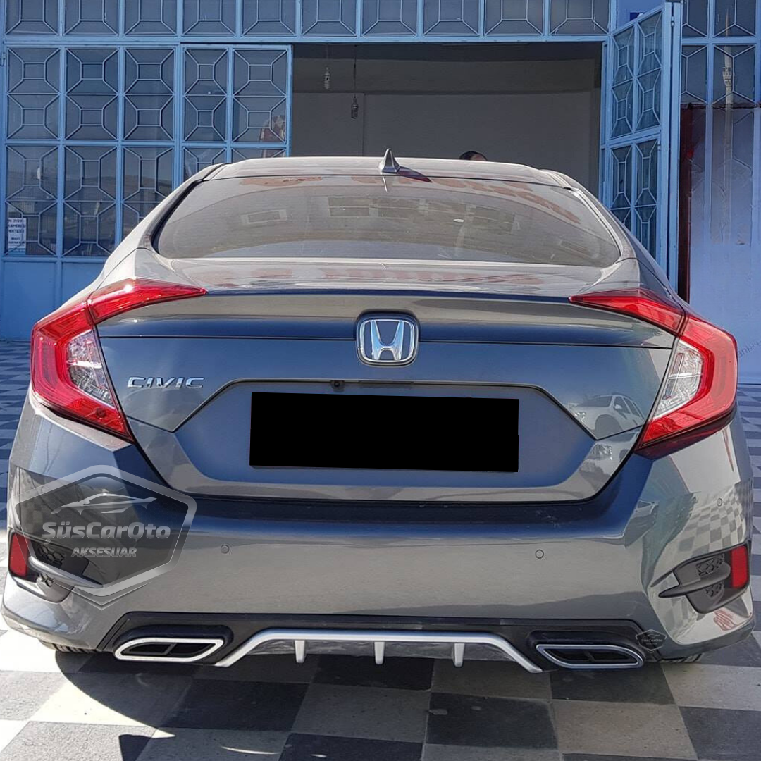 Honda Civic FC5 2016-2021 Difusor trasero negro y gris específico para vehículo con salidas de escape dobles cuadradas con garras, accesorio de parachoques trasero, importado de primera calidad DFZ15
