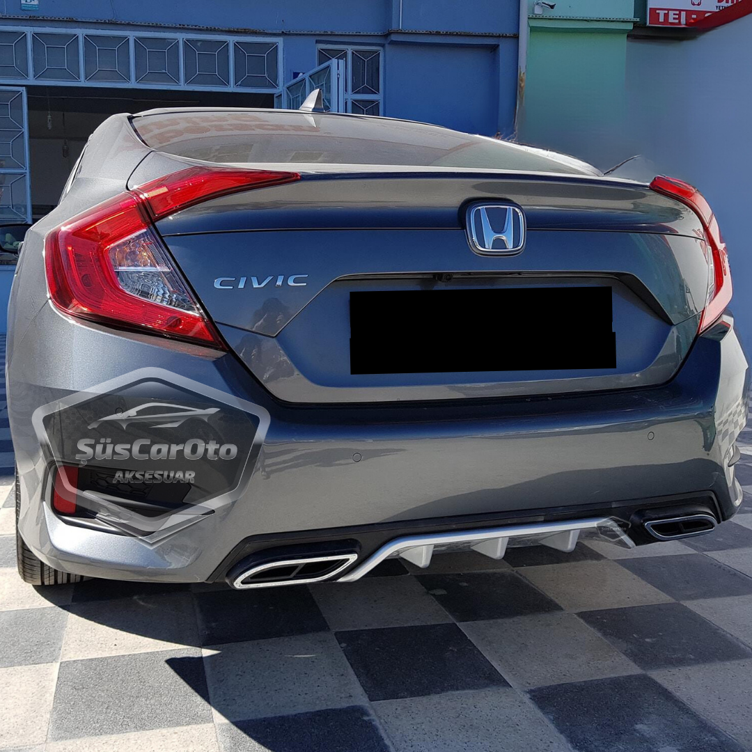 Honda Civic FC5 2016-2021 Difusor trasero negro y gris específico para vehículo con salidas de escape dobles cuadradas con garras, accesorio de parachoques trasero, importado de primera calidad DFZ15