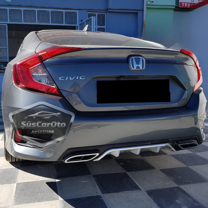 Honda Civic FC5 2016-2021 Difusor trasero negro y gris específico para vehículo con salidas de escape dobles cuadradas con garras, accesorio de parachoques trasero, importado de primera calidad DFZ15