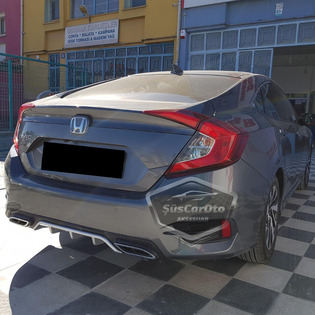 Honda Civic FC5 2016-2021 Difusor trasero negro y gris específico para vehículo con salidas de escape dobles cuadradas con garras, accesorio de parachoques trasero, importado de primera calidad DFZ15