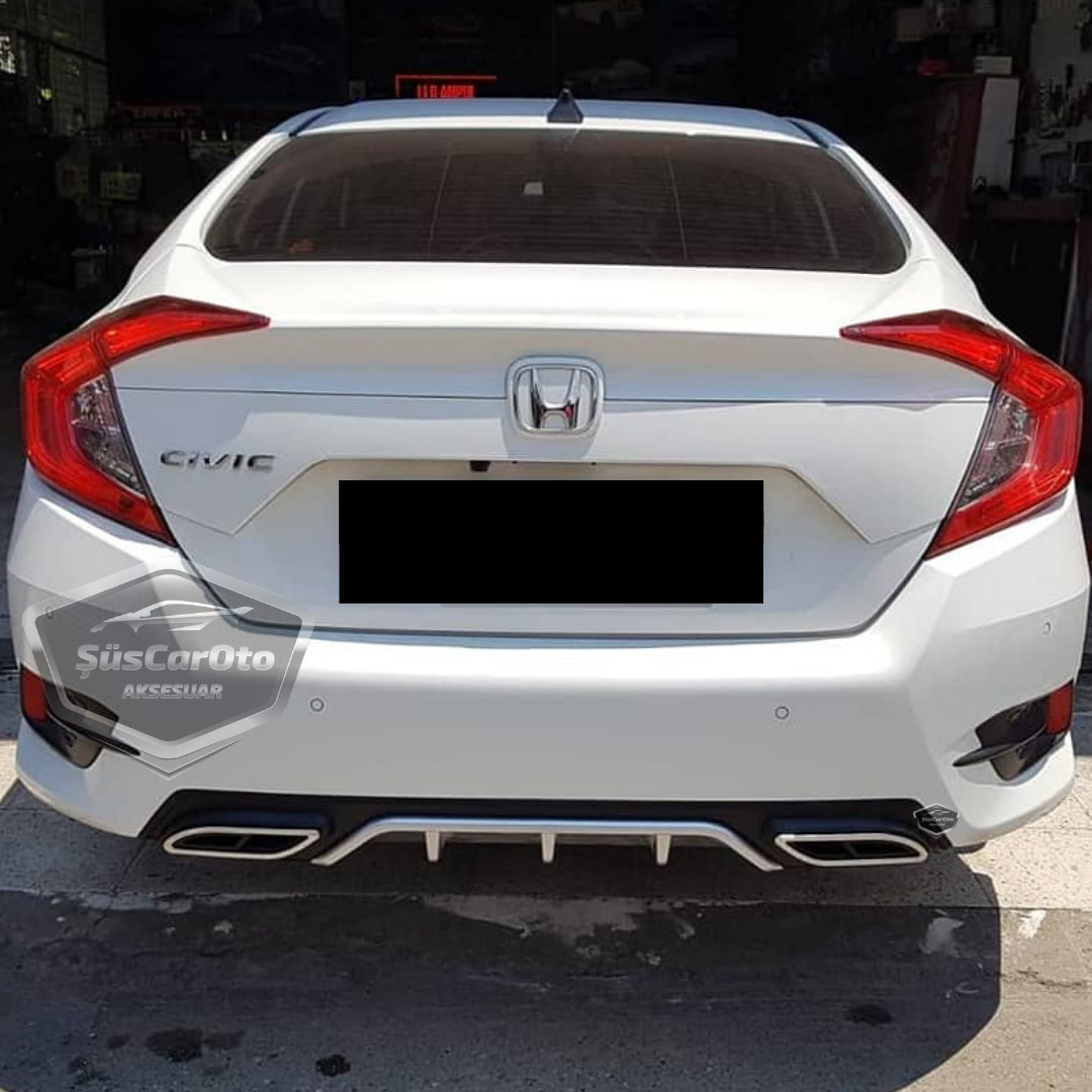 Honda Civic FC5 2016-2021 Difusor trasero negro y gris específico para vehículo con salidas de escape dobles cuadradas con garras, accesorio de parachoques trasero, importado de primera calidad DFZ15