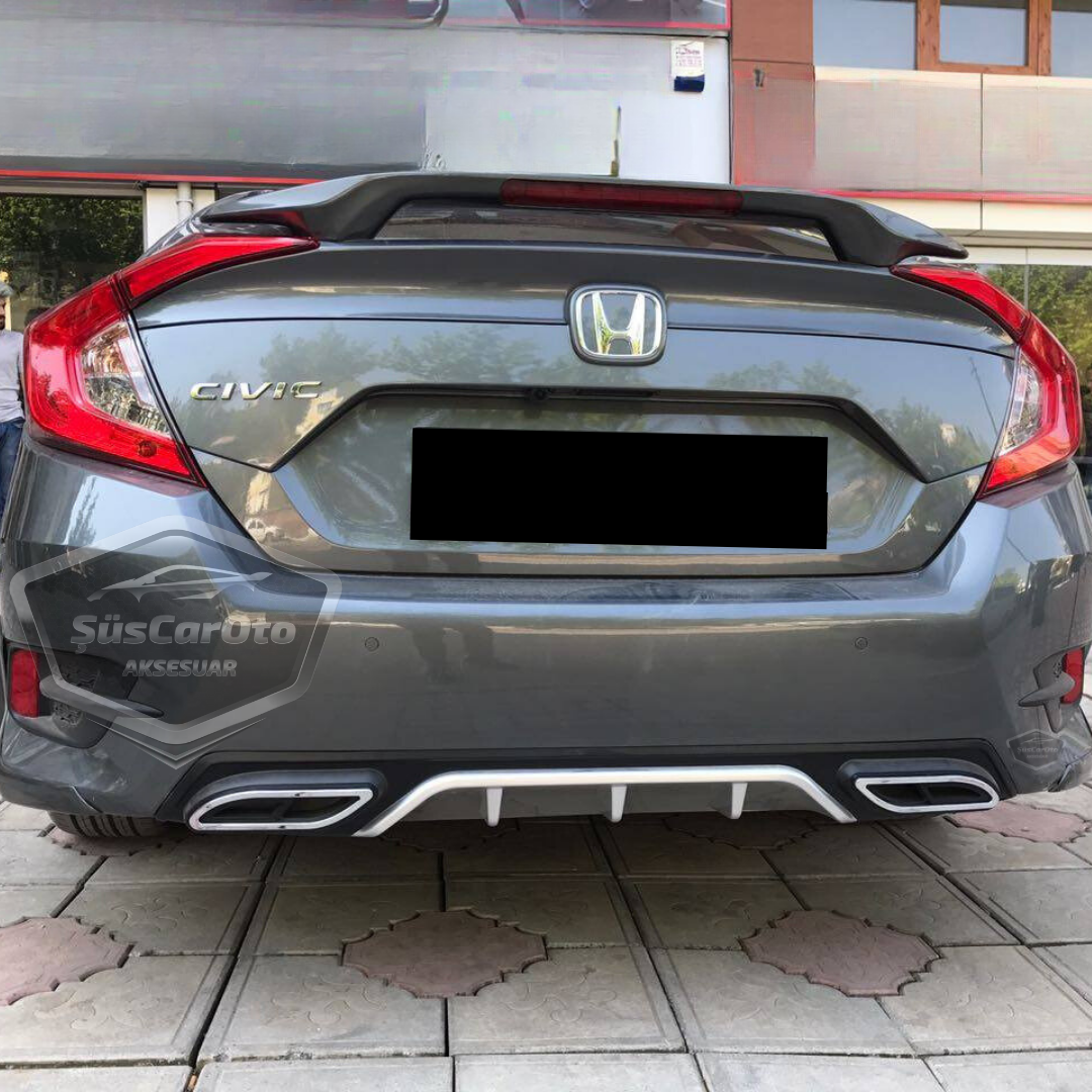 Honda Civic FC5 2016-2021 Difusor trasero negro y gris específico para vehículo con salidas de escape dobles cuadradas con garras, accesorio de parachoques trasero, importado de primera calidad DFZ15