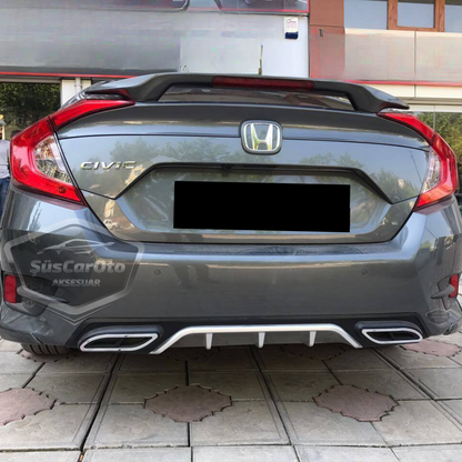 Honda Civic FC5 2016-2021 Difusor trasero negro y gris específico para vehículo con salidas de escape dobles cuadradas con garras, accesorio de parachoques trasero, importado de primera calidad DFZ15