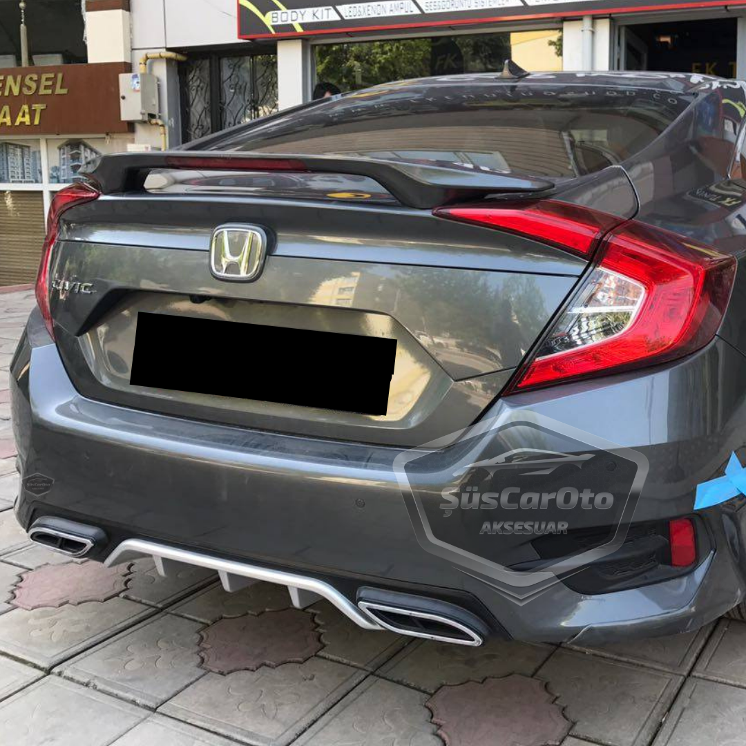 Honda Civic FC5 2016-2021 Difusor trasero negro y gris específico para vehículo con salidas de escape dobles cuadradas con garras, accesorio de parachoques trasero, importado de primera calidad DFZ15