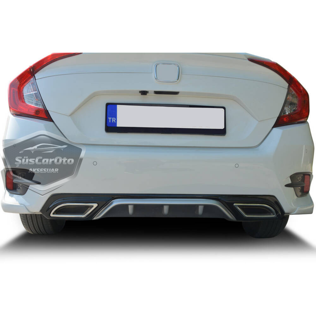 Honda Civic FC5 2016-2021 Difusor trasero negro y gris específico para vehículo con salidas de escape dobles cuadradas con garras, accesorio de parachoques trasero, importado de primera calidad DFZ15