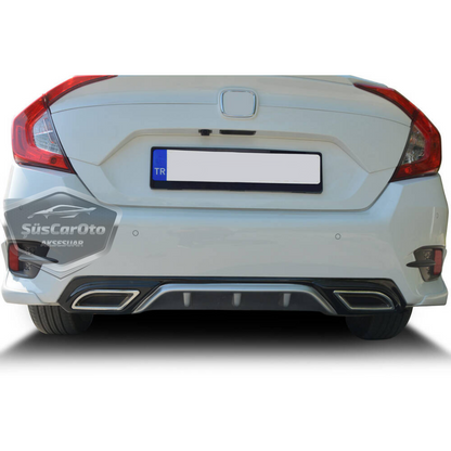 Honda Civic FC5 2016-2021 Difusor trasero negro y gris específico para vehículo con salidas de escape dobles cuadradas con garras, accesorio de parachoques trasero, importado de primera calidad DFZ15