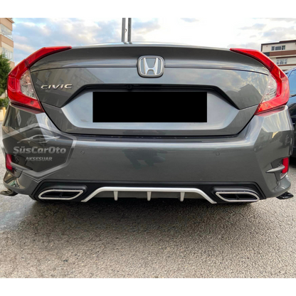 Honda Civic FC5 2016-2021 Difusor trasero negro y gris específico para vehículo con salidas de escape dobles cuadradas con garras, accesorio de parachoques trasero, importado de primera calidad DFZ15